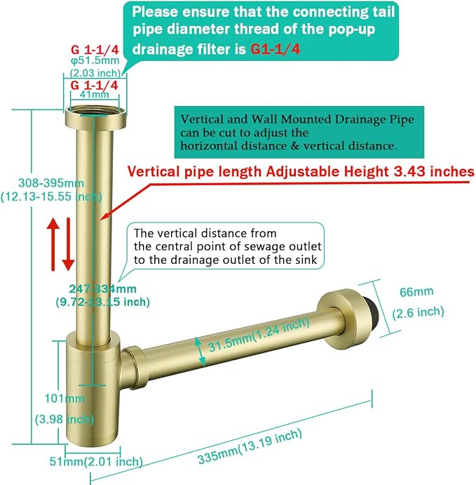 Brass Round Bottle P-Trap 1 1/4 Brushed Gold - Image 2