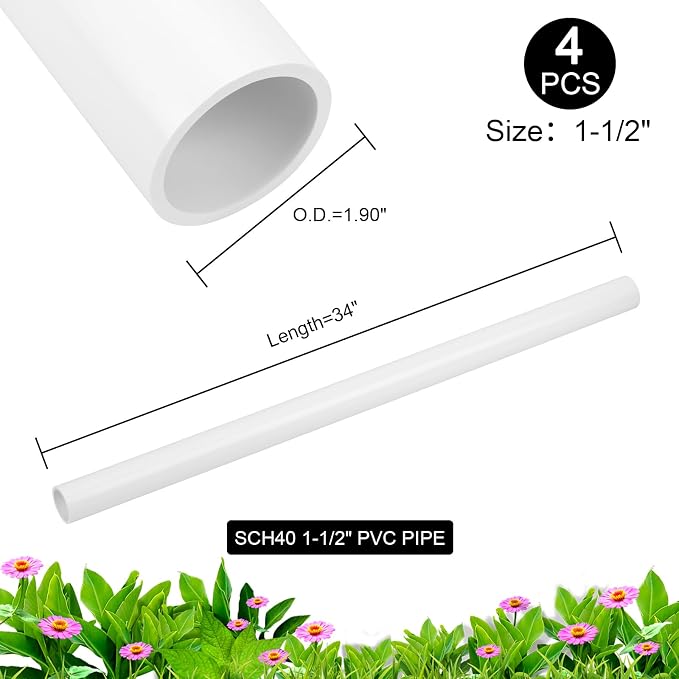 4Pcs 1-1/2 Inch PVC Pipe 34" Long White Sch40 Industrial PVC Pipes - Image 3