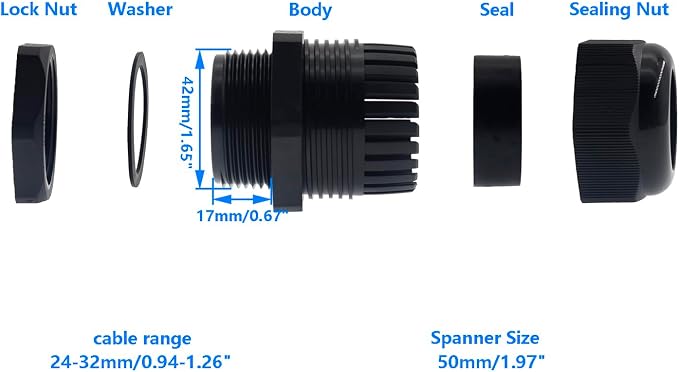 1-1/4 Inch NPT Strain Relief Nylon Cord Grip, SAFYY 10 PCS Waterproof Cable - Image 2