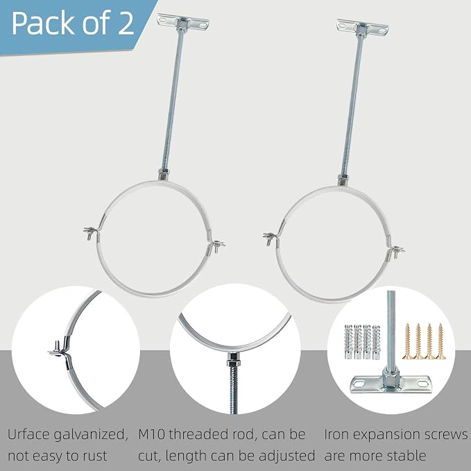 2 Sets 6 Inch Adjustable Pipe Bracket，Heavy Duty Galvanized Iron Stove Pipe - Image 3