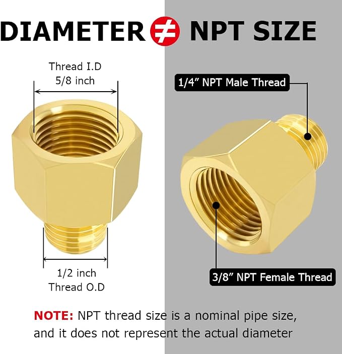 Hooshing 2PCS Brass Pipe Fitting 1/4" NPT Male to 3/8" NPT Female Reducer - Image 2