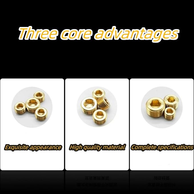 20PCS 1/4" NPT Brass Male Pipe Plug Fitting Hex Counter Sunk Pipe Plug - Image 2