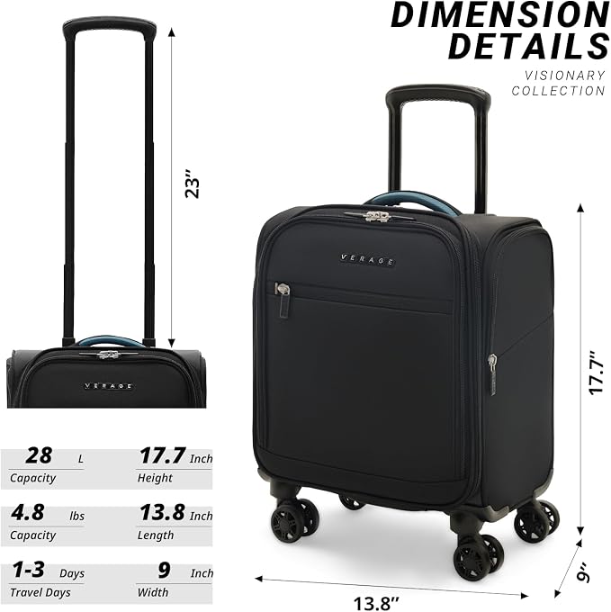 Verage Under Seat Luggage with Wheels, Softside Small Suitcase Spinner Carry On - Image 2