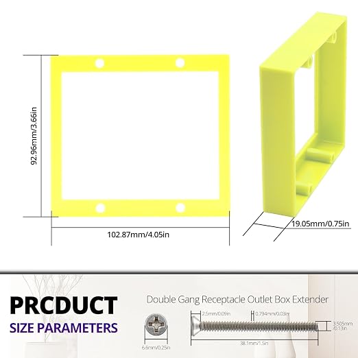 3/4” Yellow Double Gang Outlet Extender, Fixes Recessed or Protruding - Image 2