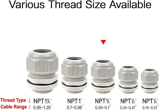 50 Pack NPT 3/4" Cable Glands Waterproof Adjustable 12.5-18mm Cable Connectors - Image 7