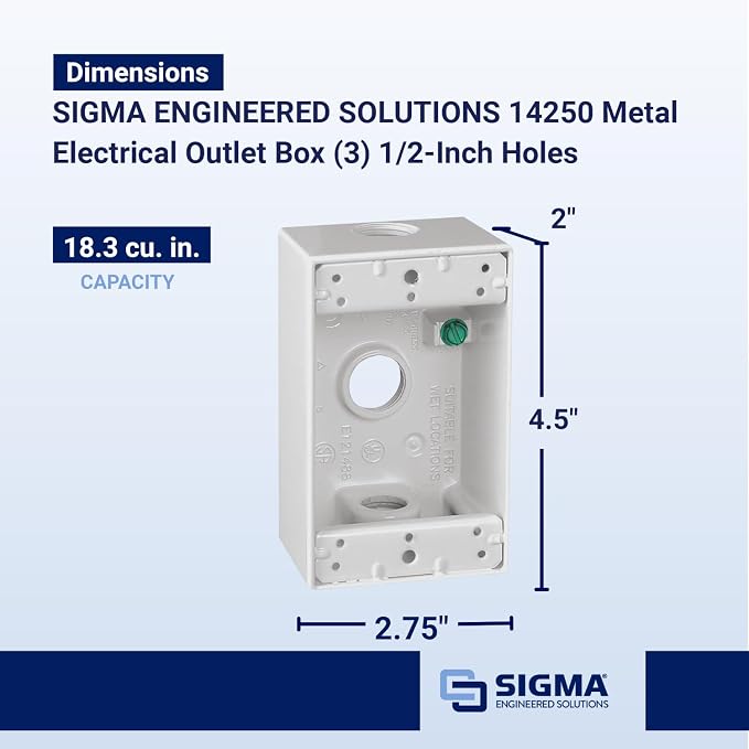 Sigma Engineered Solutions 14250 Metal Electrical Outlet Box, Weatherproof - Image 4
