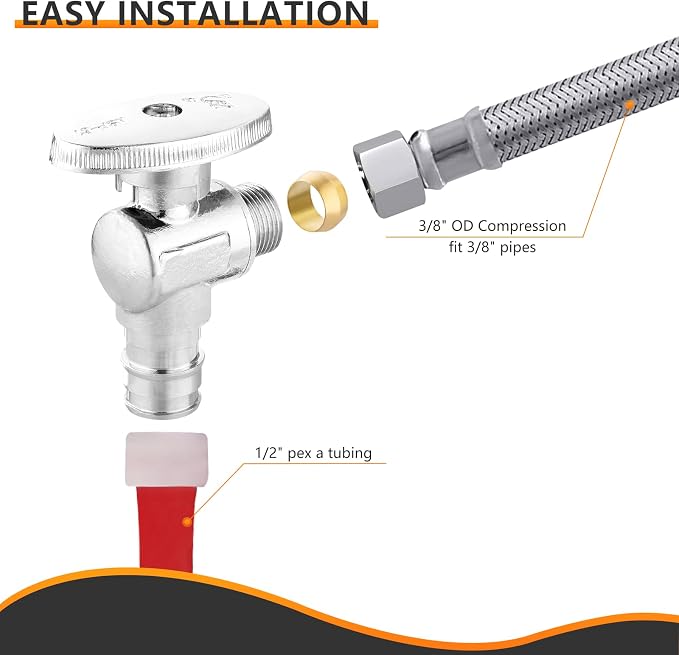 5PC HeSun 1/2" PEX-A Expansion x 3/8" OD Compression Angle Stop Valve | PEX-A - Image 6