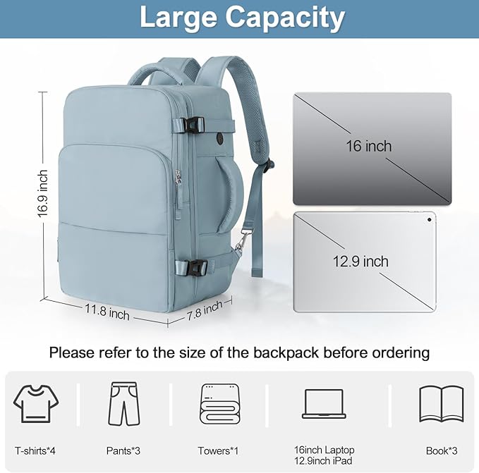 Travel laptop Backpack for Women, Personal Item Size Flight Approved, 16 Inch - Image 8