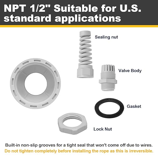 2 Pack NPT 1/2 Joint, Waterproof Cable Strain Relief, Spiral Adjustable - Image 2