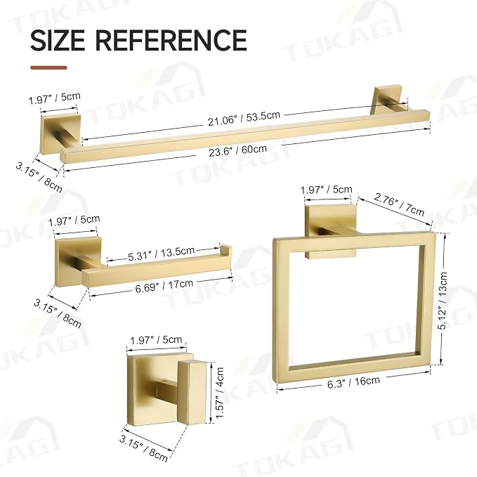 TQKAG 5 Piece Brushed Gold Bathroom Accessories 23.6" Bathroom Hardware Set - Image 7