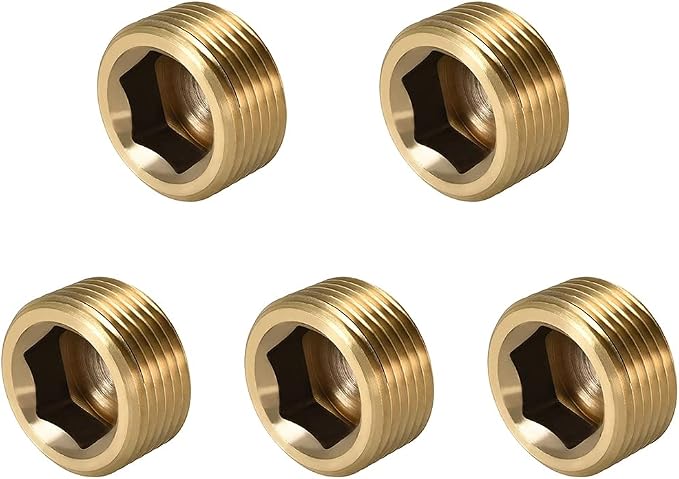 1/8" NPT Plug Brass Pipe Fitting, Counter sunk Thread Internal Hex Head Style by ANPTGHT
