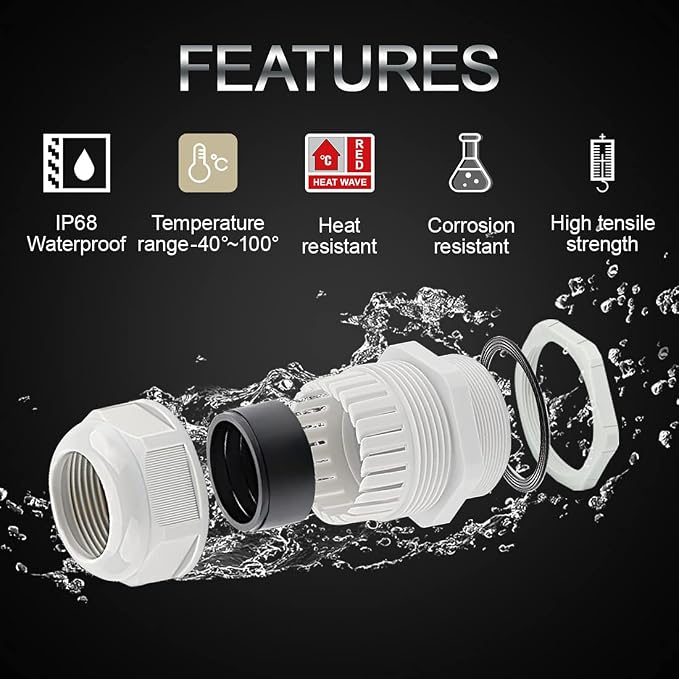 5 Pack NPT 1/2" Cable Glands Waterproof Adjustable 6-12mm Cable Connectors Grey - Image 3