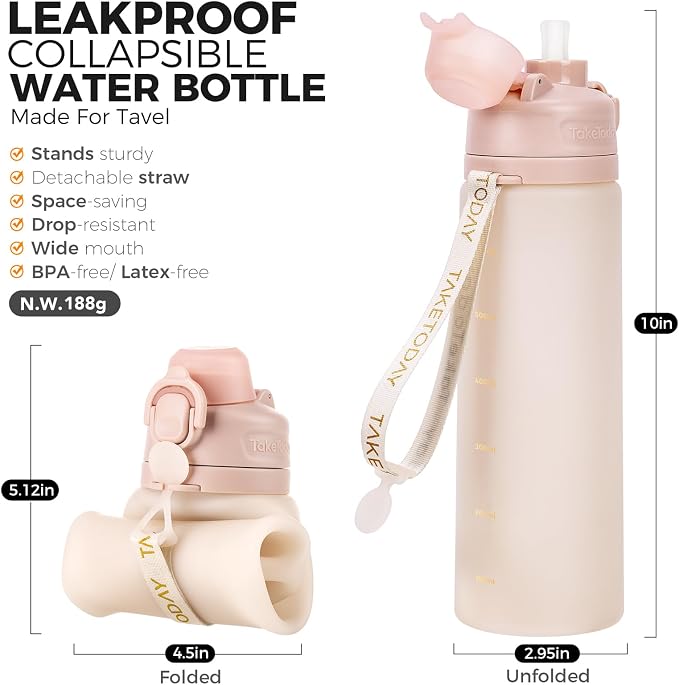 TakeToday Collapsible Water Bottles 20oz, Leak Proof, Foldable Silicone Travel - Image 2