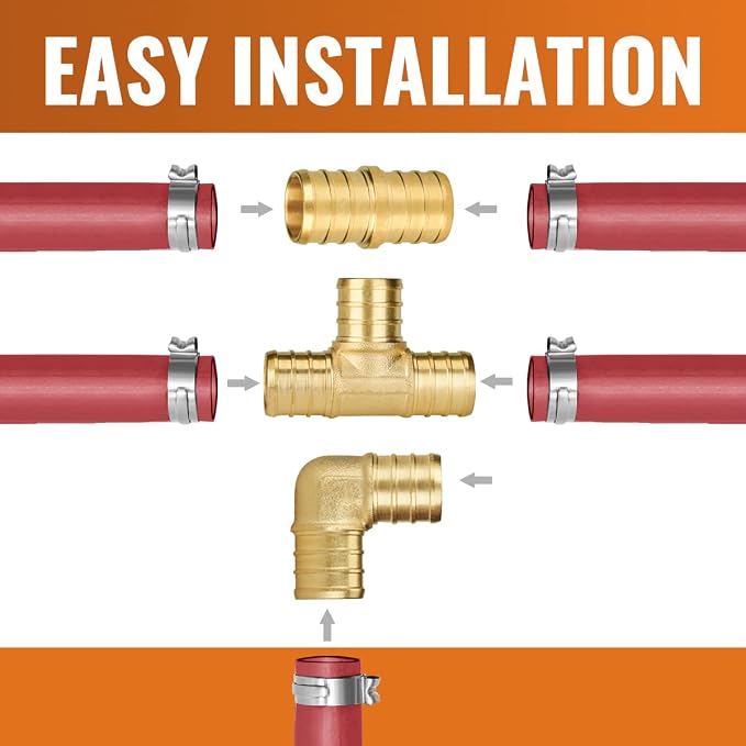 15-Pack 3/4 Inch PEX Fittings Kit, 5 Each Elbow, Coupling Kit | Brass, Crimp - Image 3