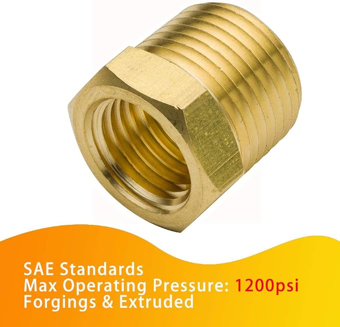 Brass Pipe Fitting Hex Bushing, 3/8" NPT Male to 1/4" NPT Female 1200psi - Image 2