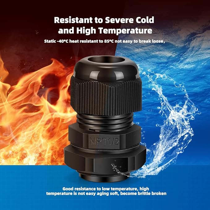 Cable Gland 20 Pack 1/2" NPT Waterproof Adjustable Connector Strain Relief Cord - Image 3