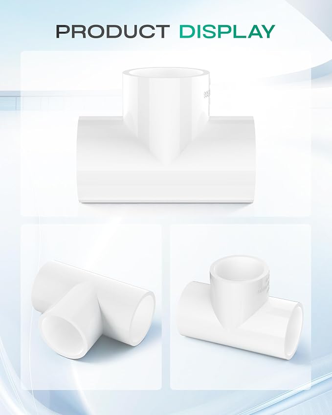 12-Pack 3/4 Inch PVC Tee Pipe Fittings, 3 Way Socket x Socket, Schedule 40 PVC - Image 9