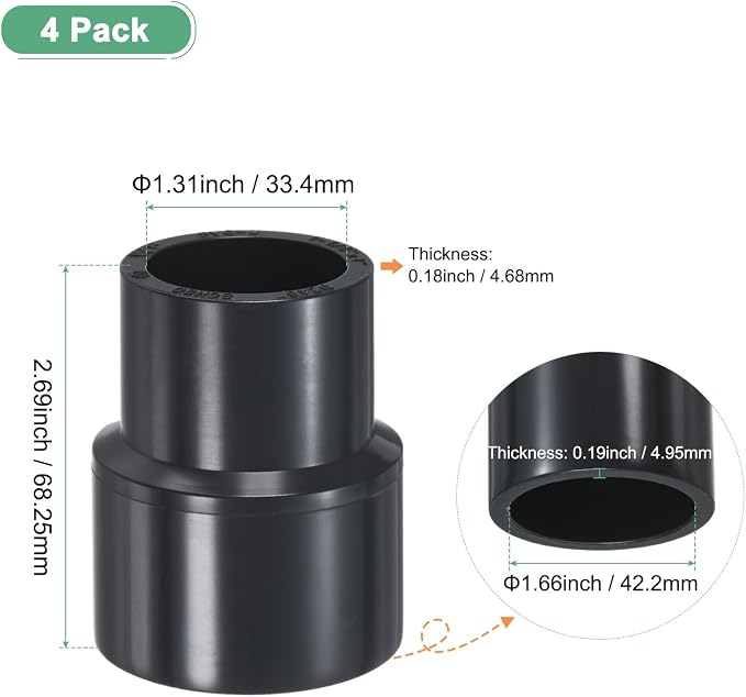 M METERXITY 4-Pack UPVC Reducer Pipe Fitting, 1-1/4"x1" Reducing Coupling - Image 3