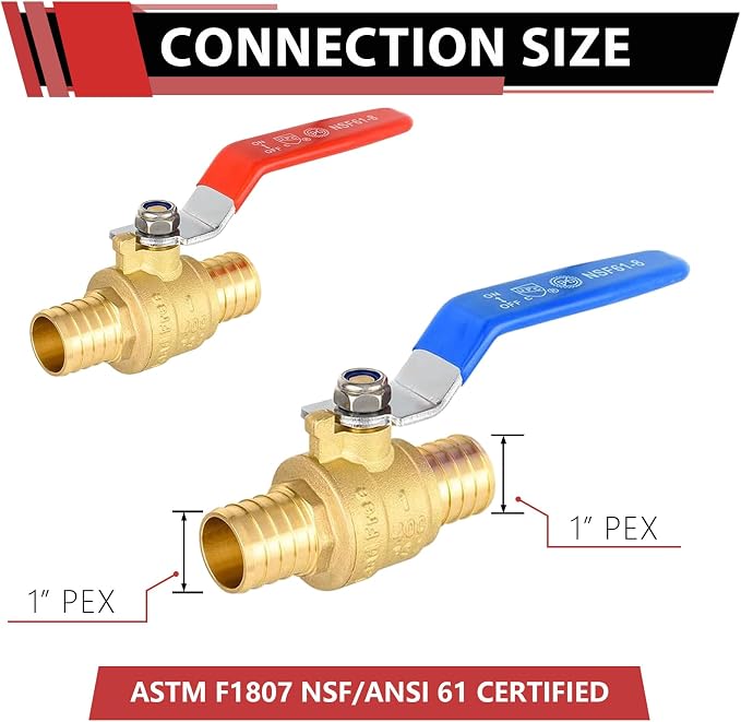 30-Pack EFIELD 1-Inch Pex Crimp Full Port Shut-off Brass Ball Valve - Image 2