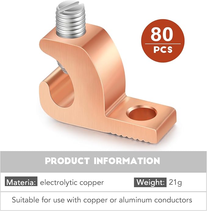Landhoow 80 Pack Lay-in Lugs, Copper Pool Bonding Connectors, 4-14 AWG | - Image 7