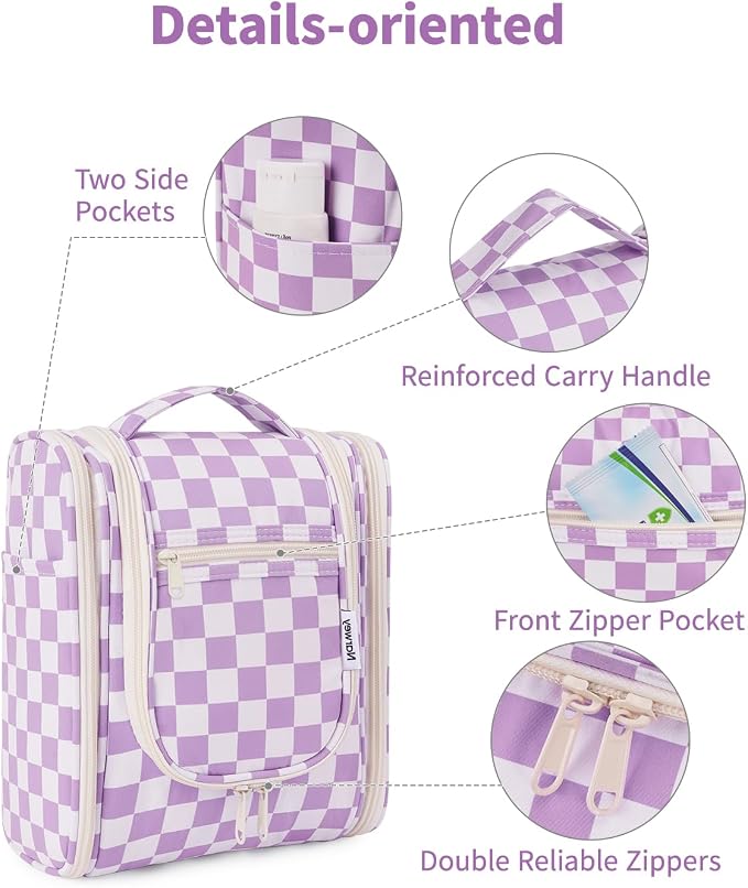 Narwey Small Checkered Hanging Travel Toiletry Bag - Image 6