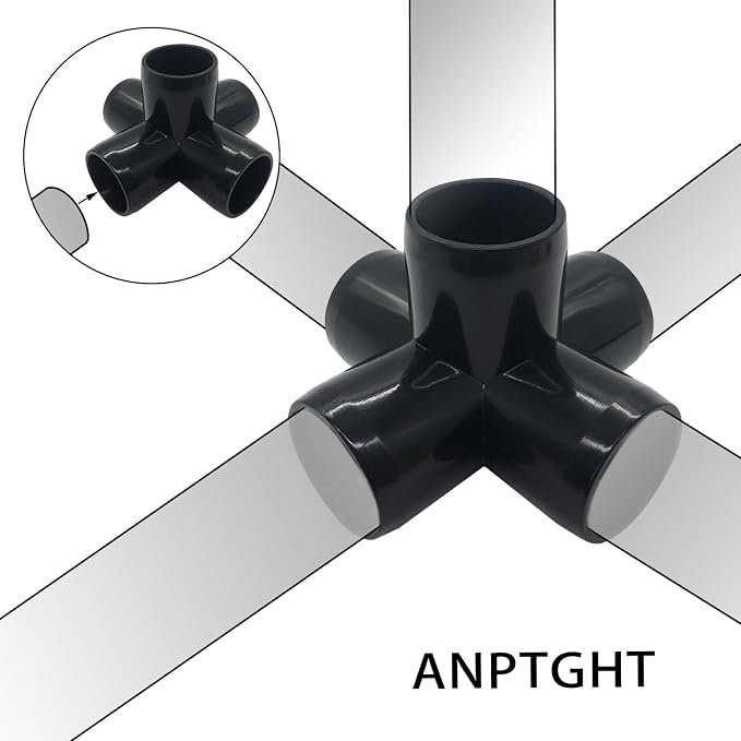 1/2“ Tee PVC Fitting 5 Way Elbow Connector, Furniture Grade 90 Degree Elbow - Image 5