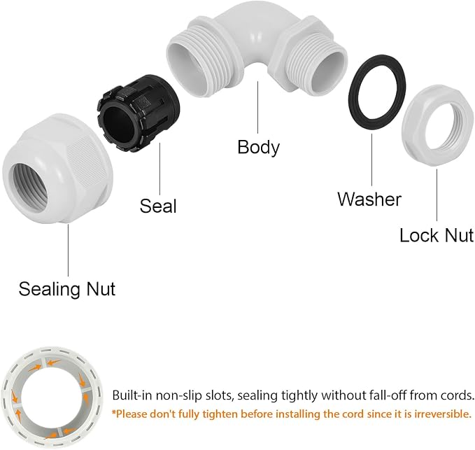 M25 Cable Gland, 90 Degree Adjustable 13-18mm Strain Relief, Cord Connectors - Image 4