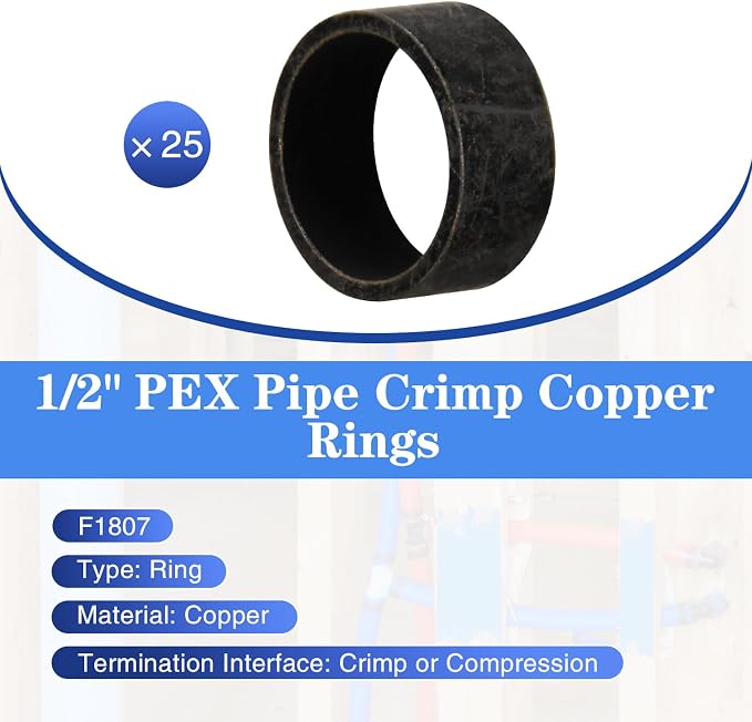 25 Pack 1/2" PEX Copper Crimp Rings | - Image 2