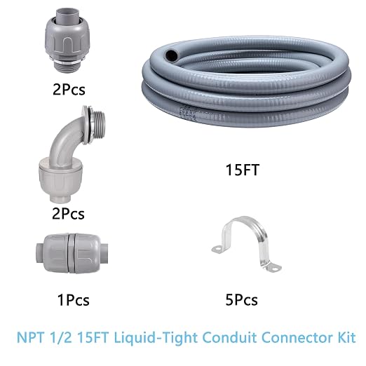 15FT 1/2" NPT PVC Liquid Tight Conduit Kit UL 2 Straight 1 Angle Connector | UV - Image 2