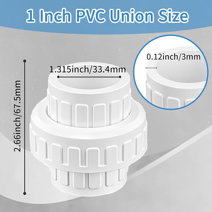 2 Pcs 1" PVC Union Pipe Fitting, 1 inch PVC Slip Union Coupling Adapter - Image 2