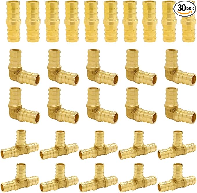 Hooshing 30 Pack 1/2" PEX Fitting Combo, Straight Coupling, Tee Set | Heavy by Hooshing