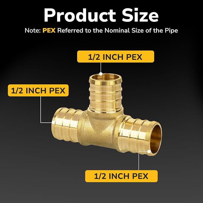 25 Pack 1/2" PEX Tee, PEX Fittings, Heavy-Duty Brass Crimp Fittings - Image 2