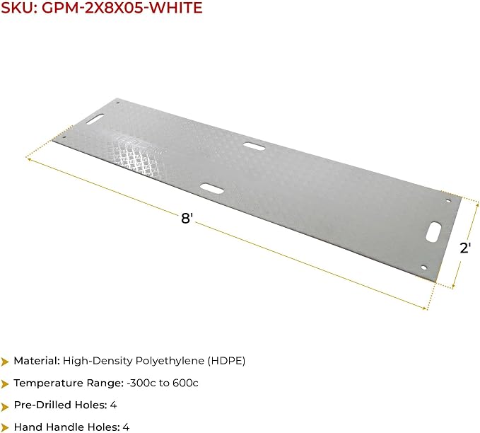 10 Pk 2' x 8' - 1/2" Thick Heavy Duty White Ground Protection Mats - Easily - Image 8