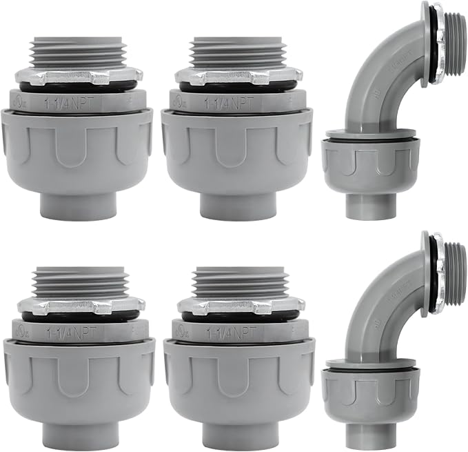1-1/4 inch Liquid Tight Connector PVC Flexible Conduit Connector, 180 Degree by Wocloer