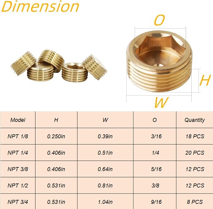 20PCS 1/4" NPT Brass Male Pipe Plug Fitting Hex Counter Sunk Pipe Plug - Image 6