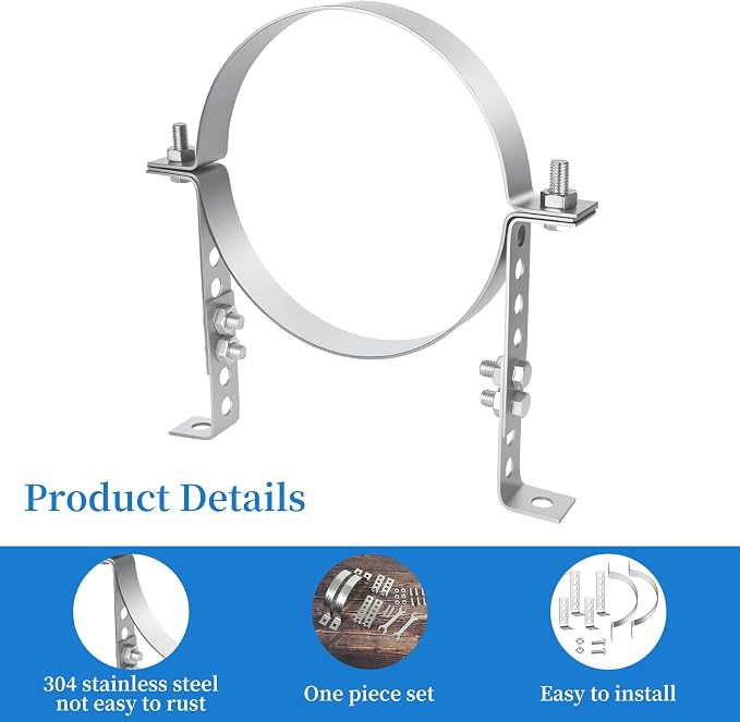 6 inch Adjustable Vent Wall Strap, Heavy Duty Stainless Steel Pipe Bracket - Image 3