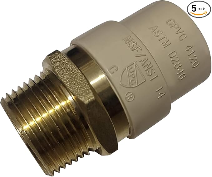 5 Pack XFITTING 3/4 in CPVC x 3/4 in MNPT Coupling, 3/4 Male CPVC Coupling by XFITTING