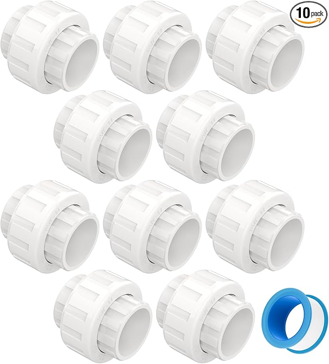 10 PCS 1" PVC Union Coupling Pipe Fitting, Slip Joint Adapter PVC Connectors by Unknown