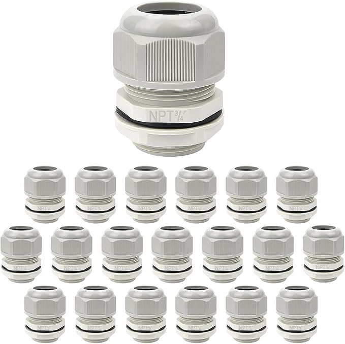 20 Pack NPT 3/4" Cable Glands Waterproof Adjustable 12.5-18mm Cable Connectors by LeMotech