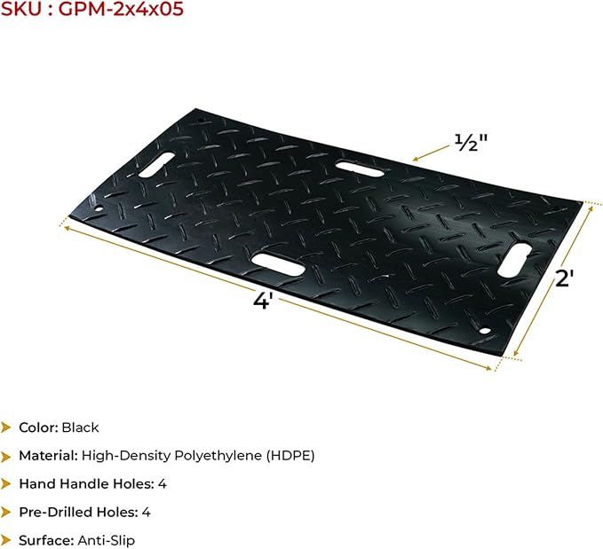 4 Pk 2' x 4' - 1/2" Thick Heavy Duty Ground Protection Mats - Easily Supports - Image 8
