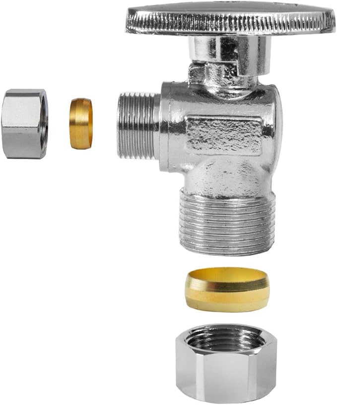 4PCS EFIELD Angle Stop Valve 1/2" Nominal Compression x 3/8" OD | 1/4 Turn - Image 2