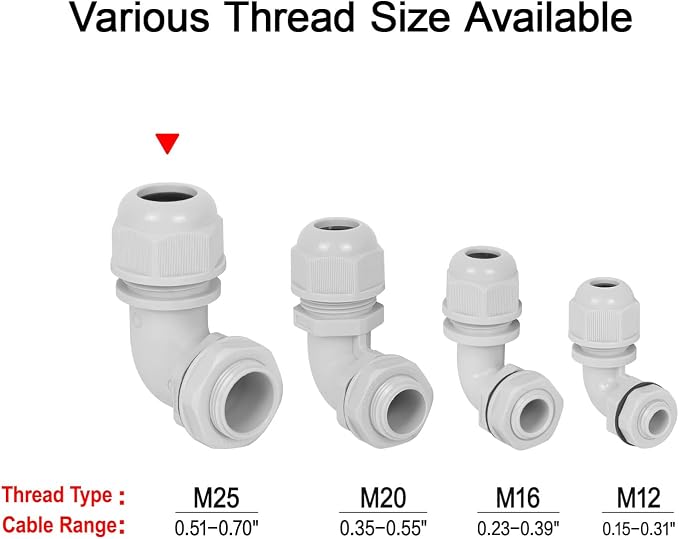 M25 Cable Gland, 90 Degree Adjustable 13-18mm Strain Relief, Cord Connectors - Image 6
