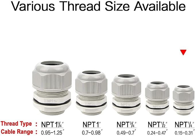 20 Pack NPT 1/4" Cable Glands Waterproof Adjustable 4-8mm Cable Connectors Grey - Image 6