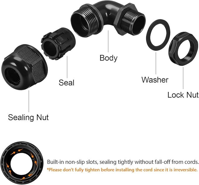 M25 Cable Gland, 90 Degree Adjustable 13-18mm Strain Relief, Cord Connectors - Image 4