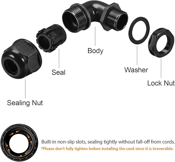 M32 Cable Gland, 90 Degree Adjustable 18-25mm Strain Relief, Cord Connectors - Image 4