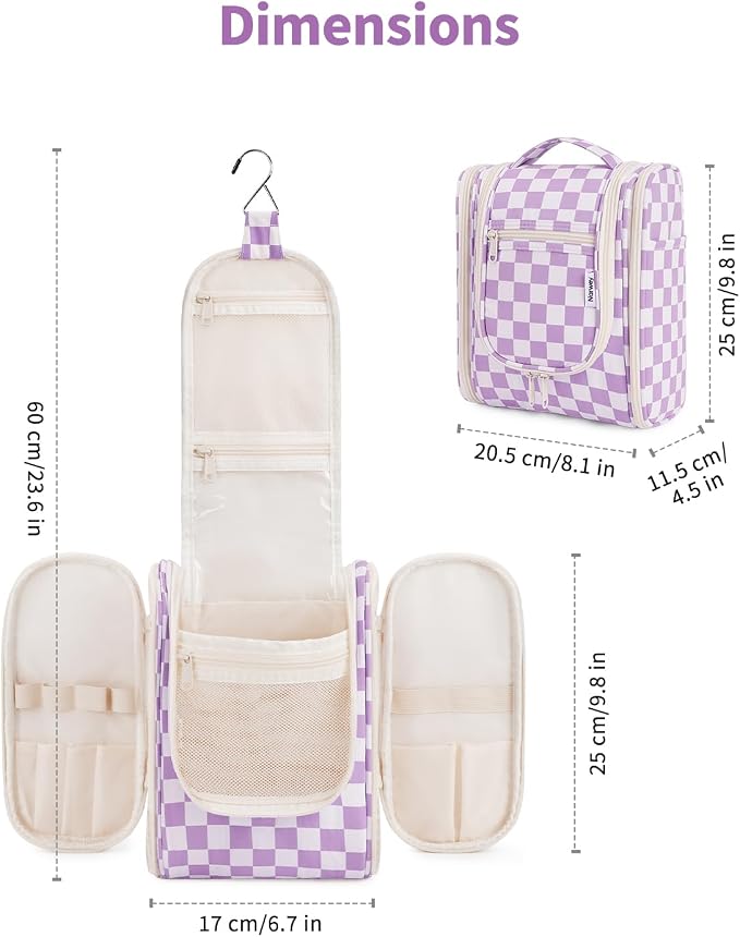 Narwey Small Checkered Hanging Travel Toiletry Bag - Image 5