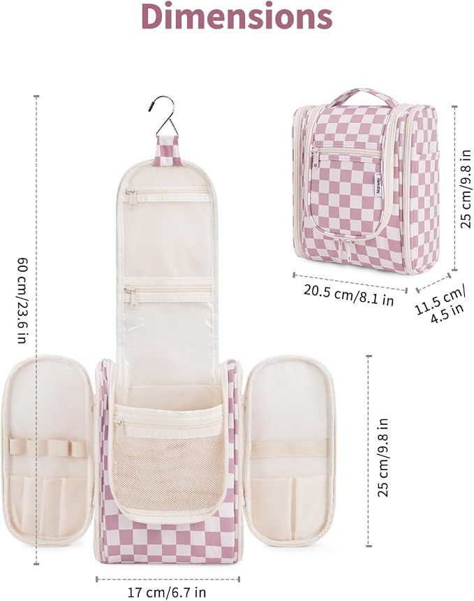 Narwey Small Checkered Hanging Travel Toiletry Bag - Image 5