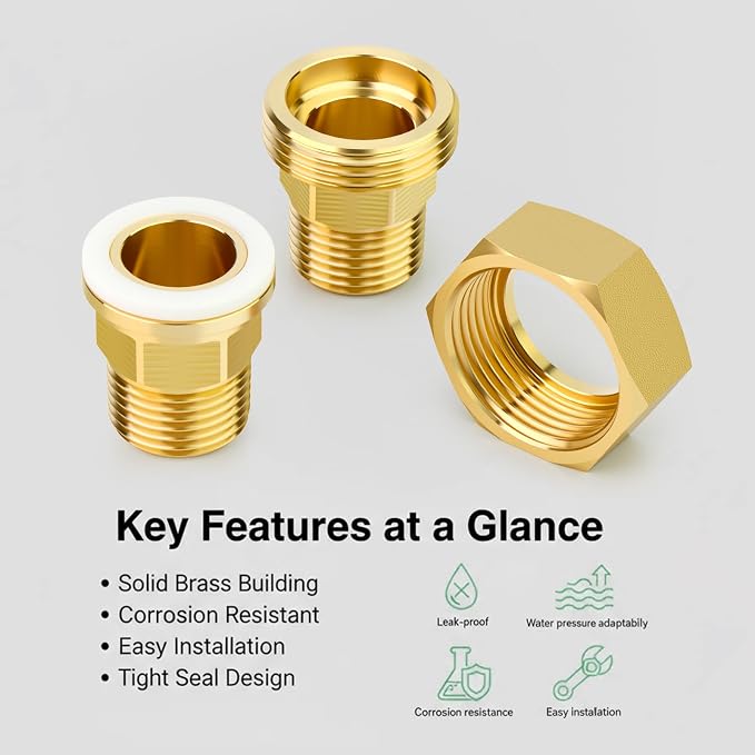 2PCS Brass Union，3/8" NPT Male x 3/8" NPT Male Brass Pipe Fitting - Image 6