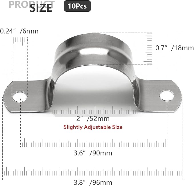 10Pcs 2 Inch Stainless Steel Conduit Clamps | Two Hole Strap, U Bracket Rigid - Image 4