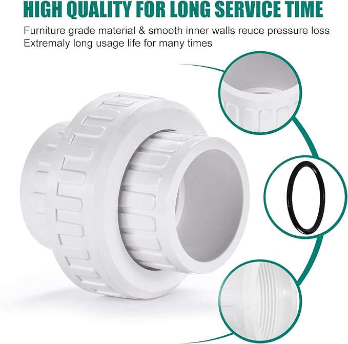 VYH 1" PVC Union Coupling Pipe Fitting, PVC Adapter, built-in EPDM O-Ring - Image 4